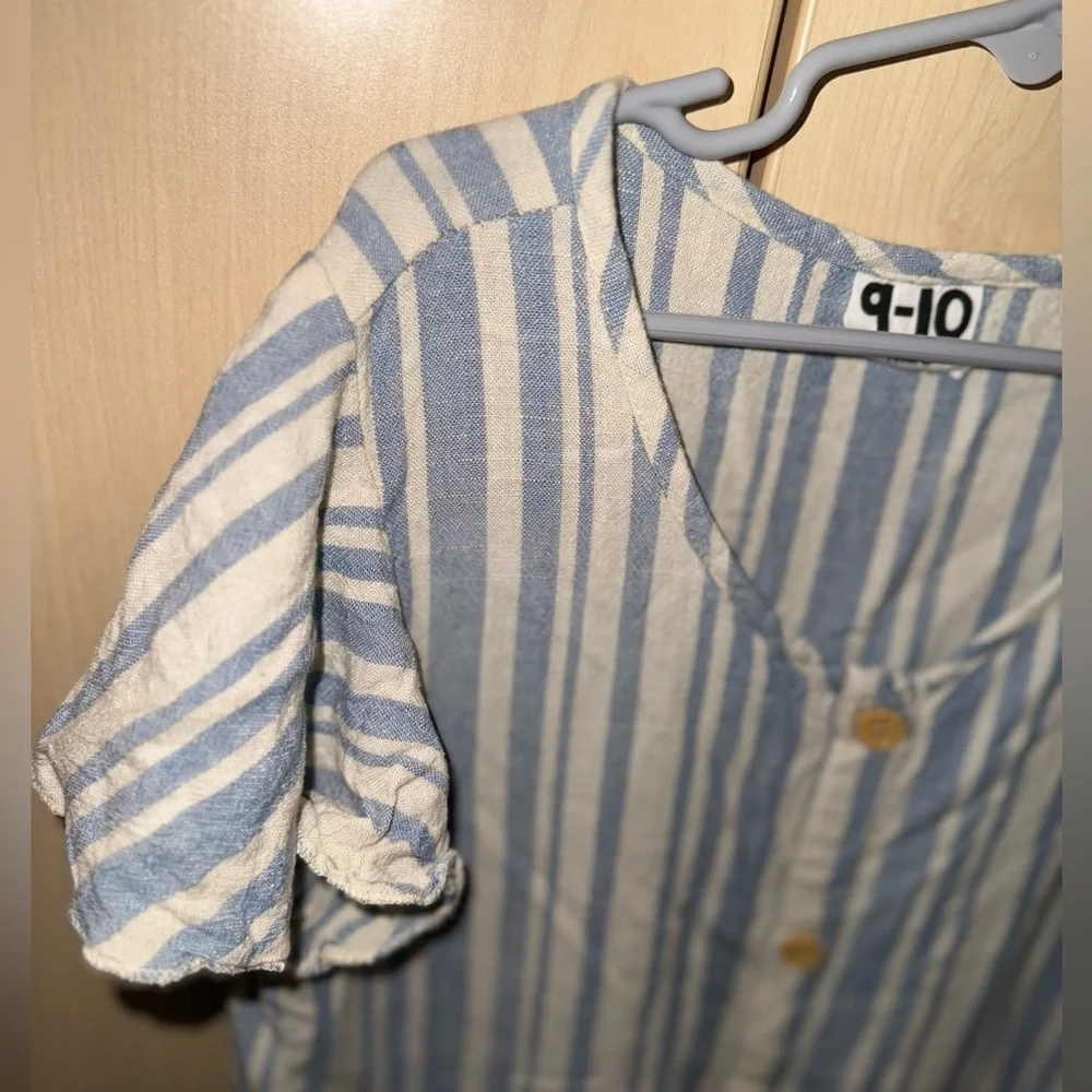 Cotton On Girls Blue White Striped Button Front Dress Size 9-10
